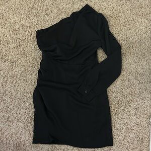 Women’s one shoulder black silk cocktail dress